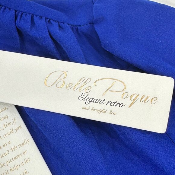 Belle Poque Women's Size Medium Blouse Short Sleeve Button Up Blue New With Tags - Picture 3 of 14